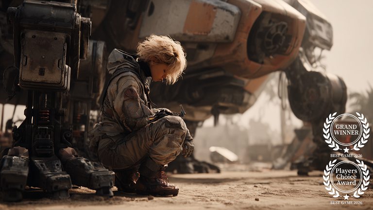Project Entropy — commander beside a mecha on an alien world